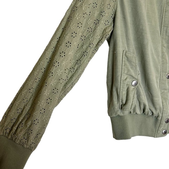 7 for All Mankind Embroidered Eyelet Sleeve Bomber Jacket - Picture 6 of 10